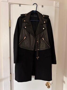 Zara Black Mixed-Media Moto Coat NWT size L